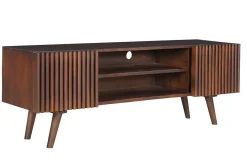 Miliboo Meuble Tv Design-Meuble TV en manguier massif teinté bois foncé avec portes coulissantes L140 cm ALBA