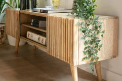 Miliboo Meuble Tv Design-Meuble TV en manguier massif teinté bois foncé avec portes coulissantes L140 cm ALBA