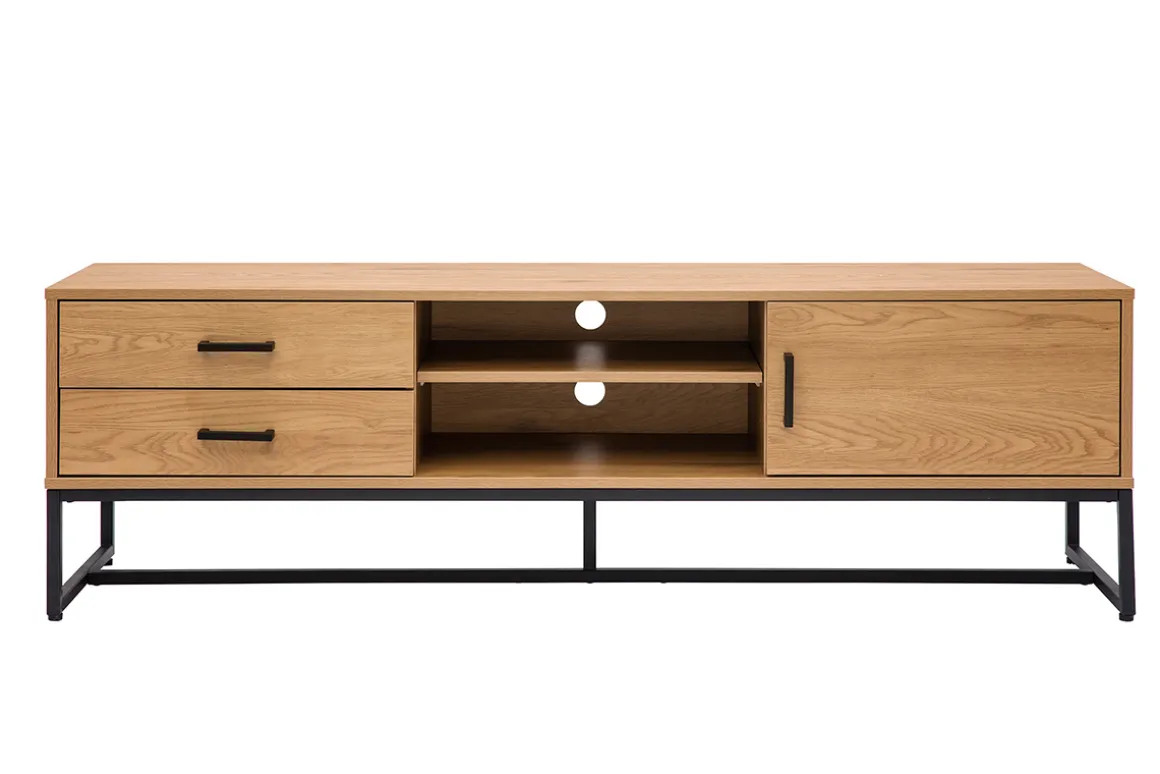 Miliboo Meuble Tv Design-Meuble TV finition bois clair chêne et métal noir L160 cm LOVATO