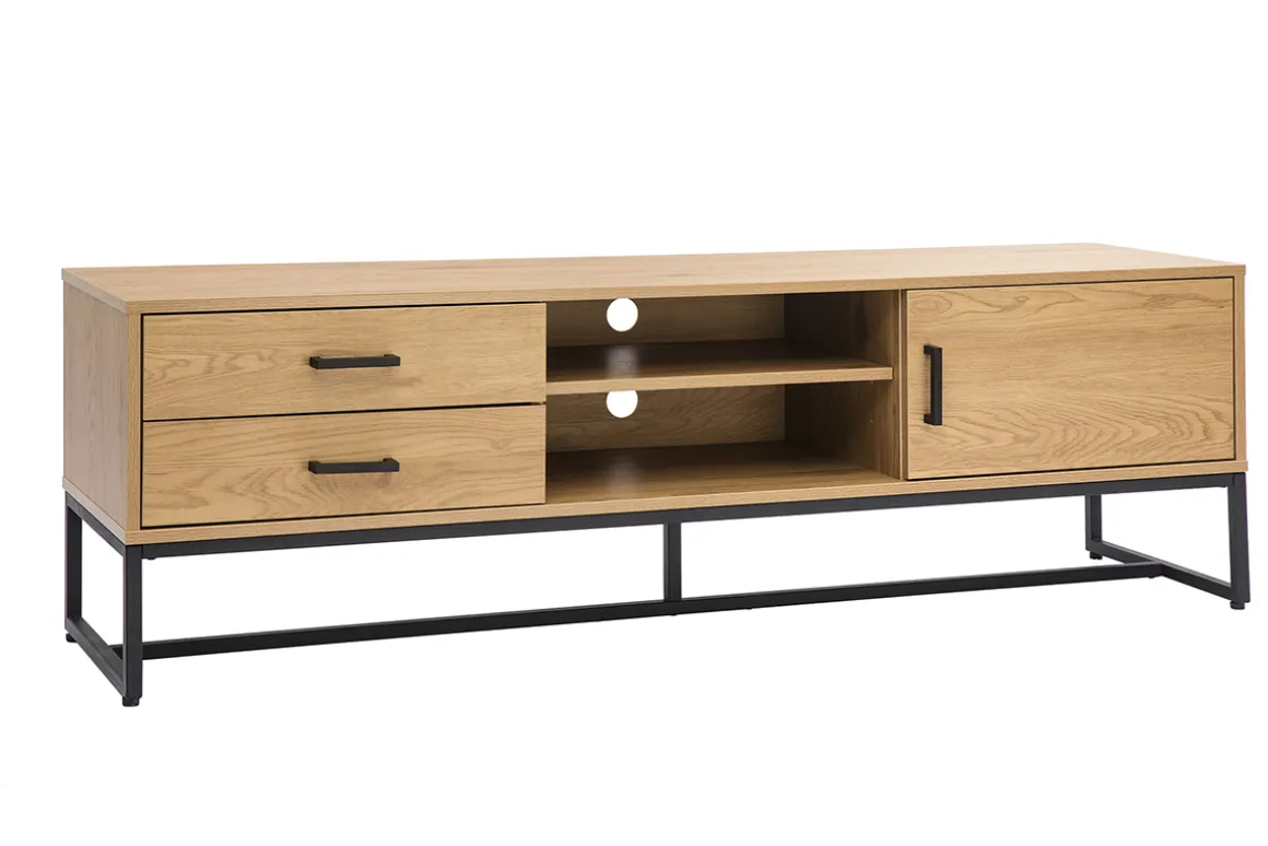 Miliboo Meuble Tv Design-Meuble TV finition bois clair chêne et métal noir L160 cm LOVATO