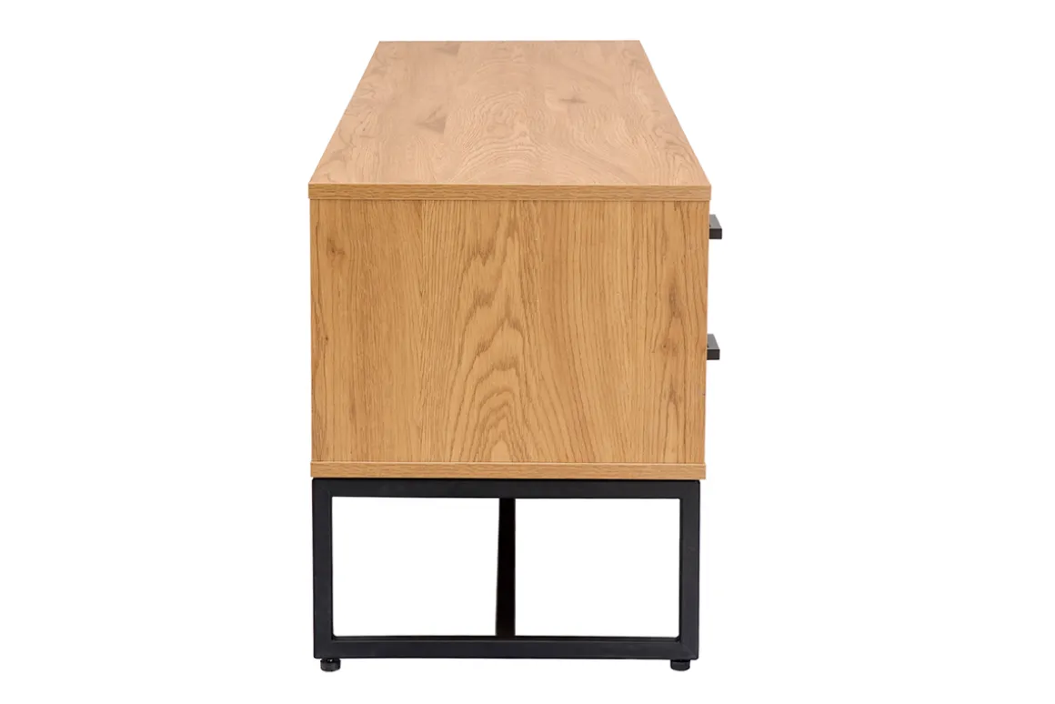 Miliboo Meuble Tv Design-Meuble TV finition bois clair chêne et métal noir L160 cm LOVATO