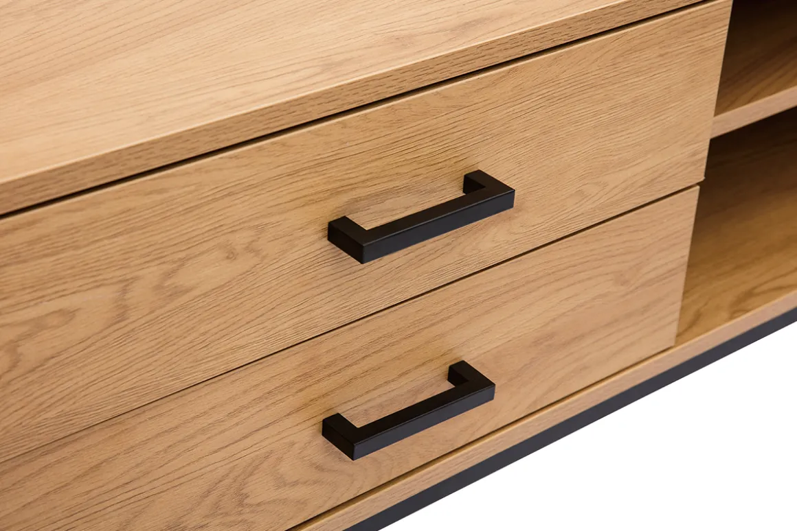 Miliboo Meuble Tv Design-Meuble TV finition bois clair chêne et métal noir L160 cm LOVATO