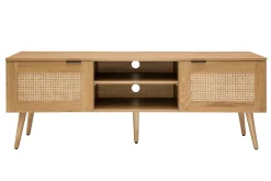 Miliboo Meuble Tv Design-Meuble TV finition bois clair, cannage rotin et métal noir 2 portes L140 cm MANILLE