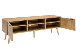 Miliboo Meuble Tv Design-Meuble TV finition bois clair, cannage rotin et métal noir 2 portes L140 cm MANILLE