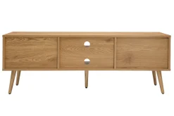 Miliboo Meuble Tv Design-Meuble TV finition bois clair, cannage rotin et métal noir 2 portes L140 cm MANILLE