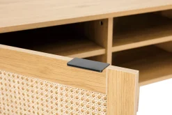 Miliboo Meuble Tv Design-Meuble TV finition bois clair, cannage rotin et métal noir 2 portes L140 cm MANILLE