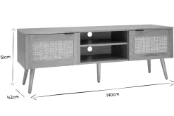 Miliboo Meuble Tv Design-Meuble TV finition bois clair, cannage rotin et métal noir 2 portes L140 cm MANILLE