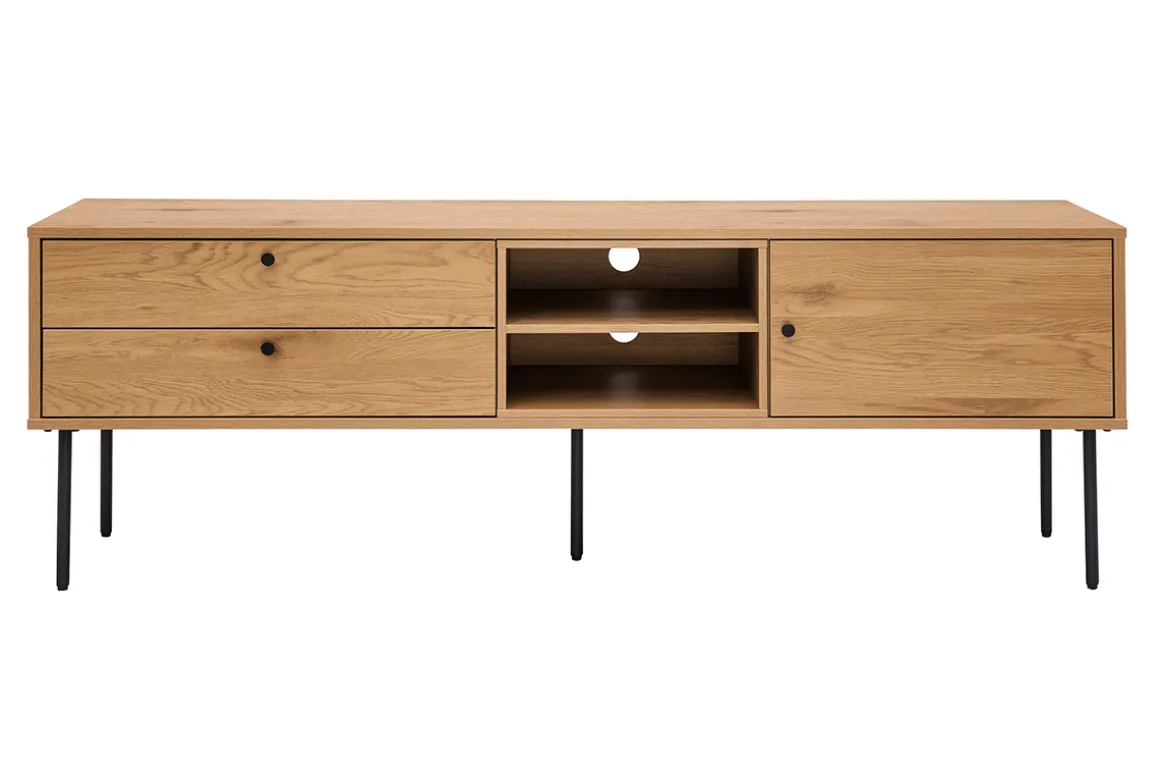 Miliboo Meuble Tv Design-Meuble TV finition en bois clair chêne et métal noir L160 cm PERNELLE
