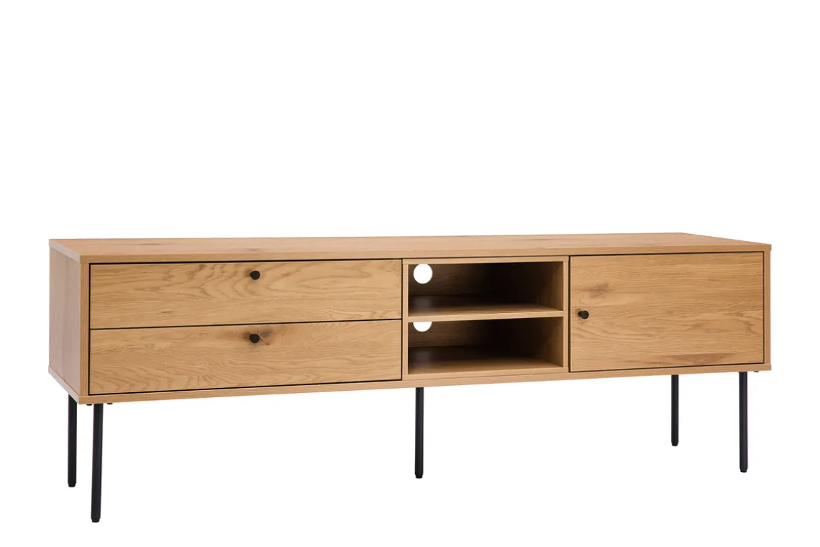 Miliboo Meuble Tv Design-Meuble TV finition en bois clair chêne et métal noir L160 cm PERNELLE