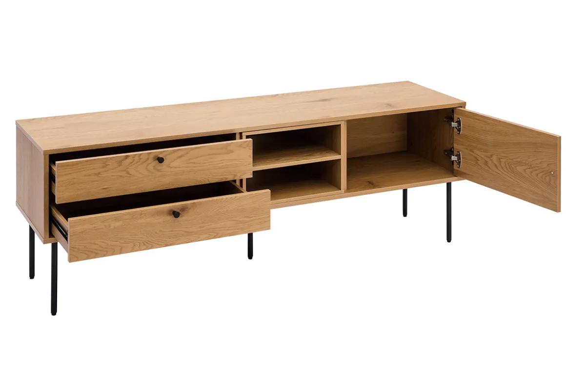 Miliboo Meuble Tv Design-Meuble TV finition en bois clair chêne et métal noir L160 cm PERNELLE