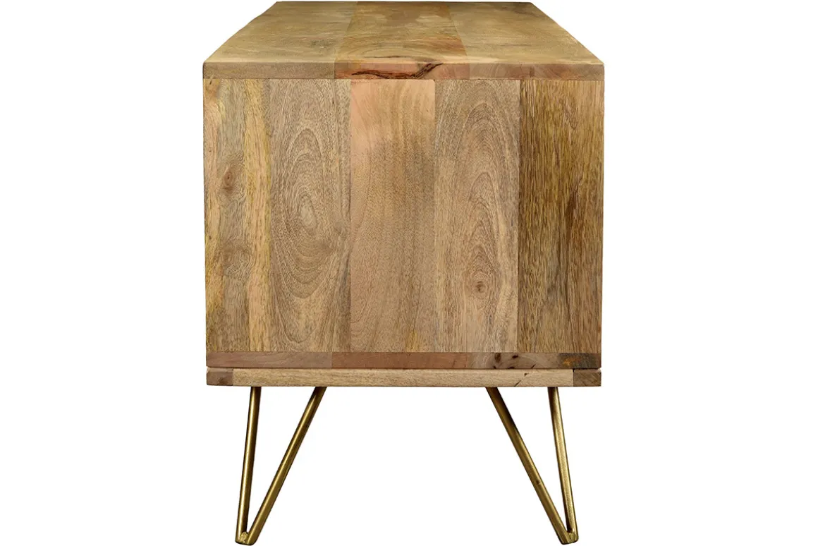 Miliboo Meuble Tv Design-Meuble TV gravé en bois manguier massif et métal L130 LINIUM