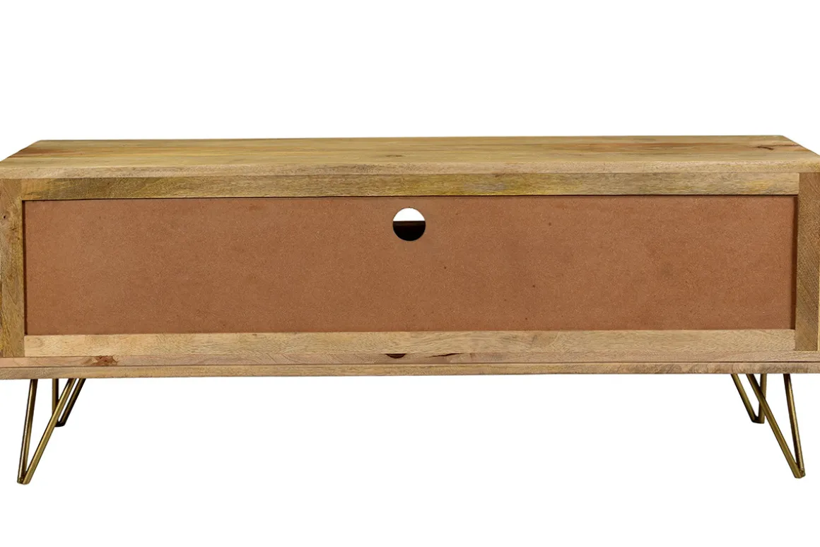 Miliboo Meuble Tv Design-Meuble TV gravé en bois manguier massif et métal L130 LINIUM