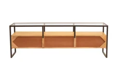 Miliboo Meuble Tv Design-Meuble TV rectangulaire avec rangements en bois manguier massif, verre et métal noir L150 cm DIYA