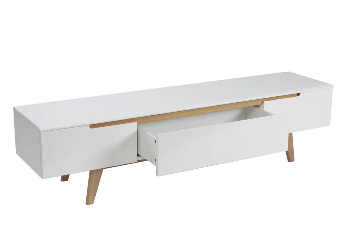Miliboo Meuble Tv Design-Meuble TV scandinave blanc brillant et bois L180 cm MELKA