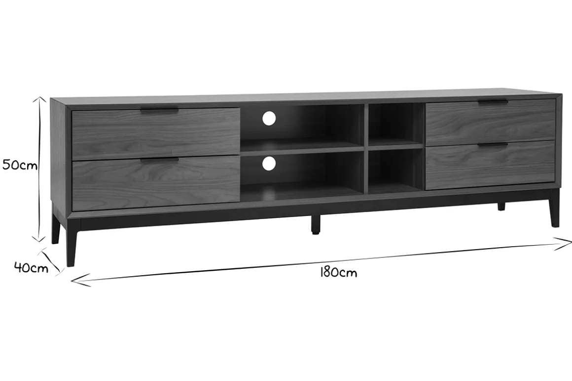 Miliboo Meuble Tv Design-Meuble TV vintage finition bois foncé noyer et métal noir avec rangements L180 cm SARTO
