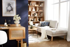 Miliboo Canapé Design|Voir Tous Les Canapés-Méridienne scandinave en tissu vert de gris et bois clair massif L190 cm BERTILLE