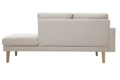 Miliboo Canapé Design|Voir Tous Les Canapés-Méridienne scandinave en tissu effet velours texturé beige et bois clair BERTILLE