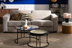 Miliboo Pouf|Pouf-Pouf design bicolore en tissu velours blanc crème et jaune cumin D40 cm DAISY