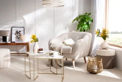 Miliboo Pouf|Pouf-Pouf design bicolore en tissu velours blanc crème et taupe D40 cm DAISY