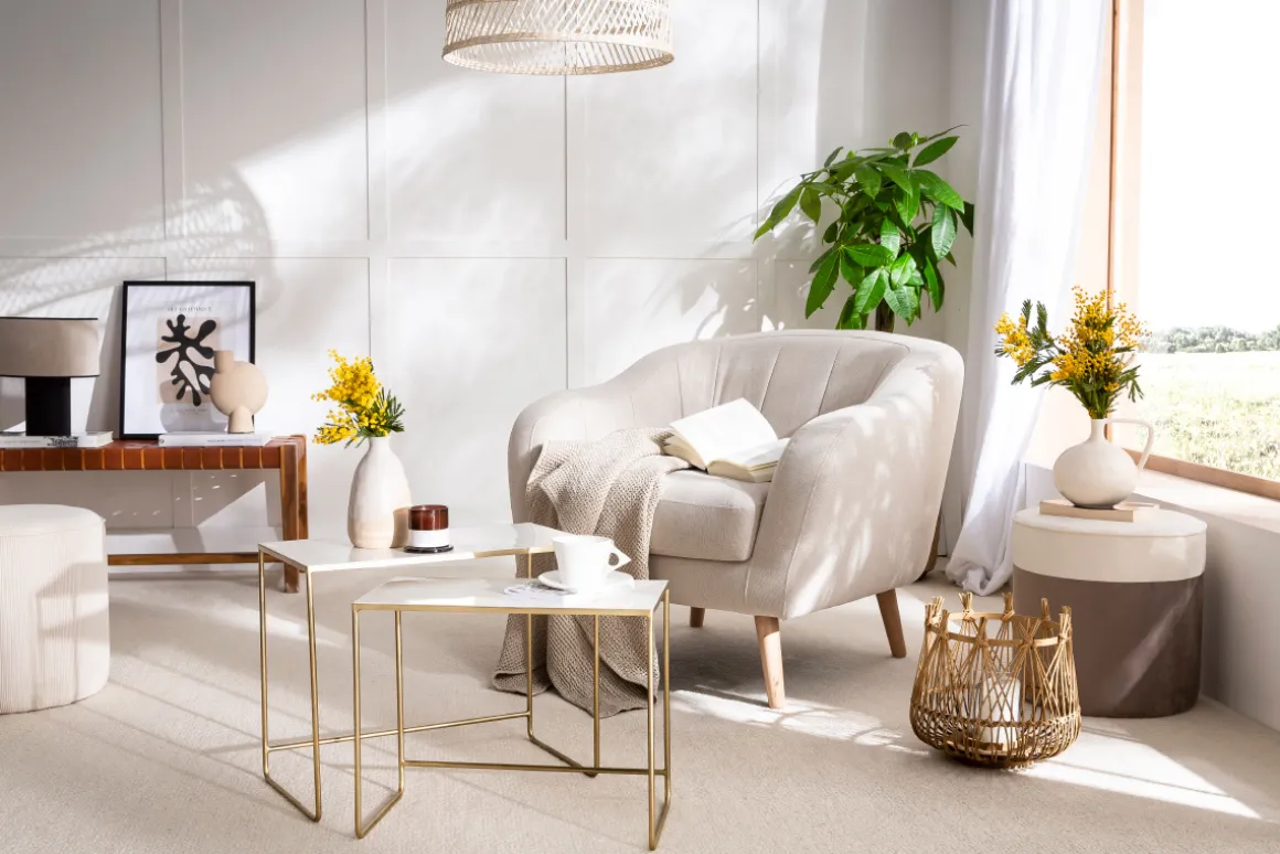 Miliboo Pouf|Pouf-Pouf design bicolore en tissu velours blanc crème et taupe D40 cm DAISY