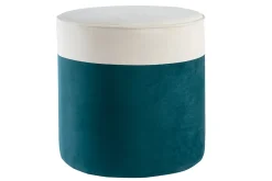 Miliboo Pouf|Pouf-Pouf design bicolore en tissu velours blanc crème et bleu paon D40 cm DAISY