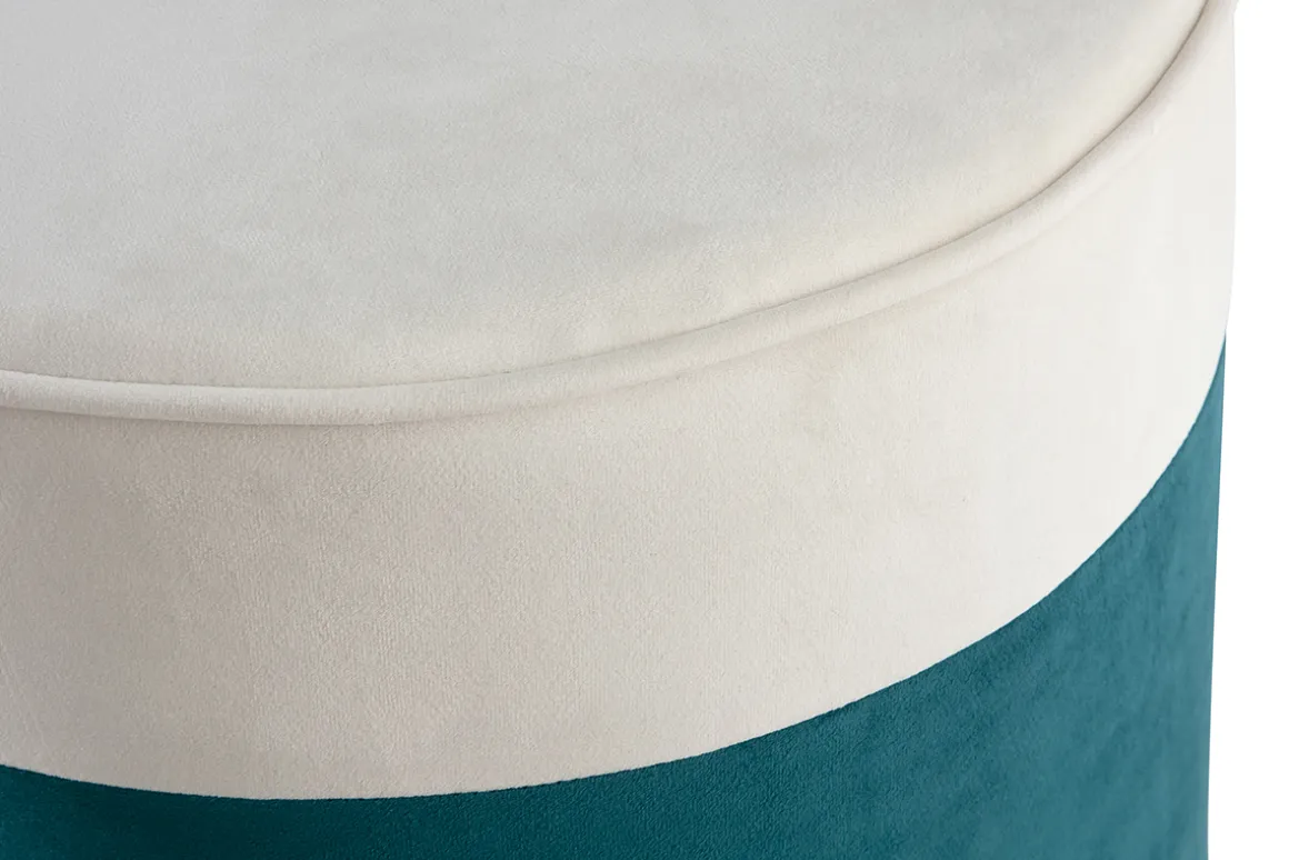 Miliboo Pouf|Pouf-Pouf design bicolore en tissu velours blanc crème et bleu paon D40 cm DAISY