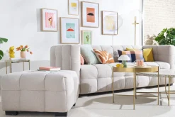 Miliboo Pouf|Pouf-Pouf repose-pieds design en tissu effet velours texturé beige CORTO