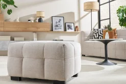 Miliboo Pouf|Pouf-Pouf repose-pieds design en tissu effet velours texturé beige CORTO