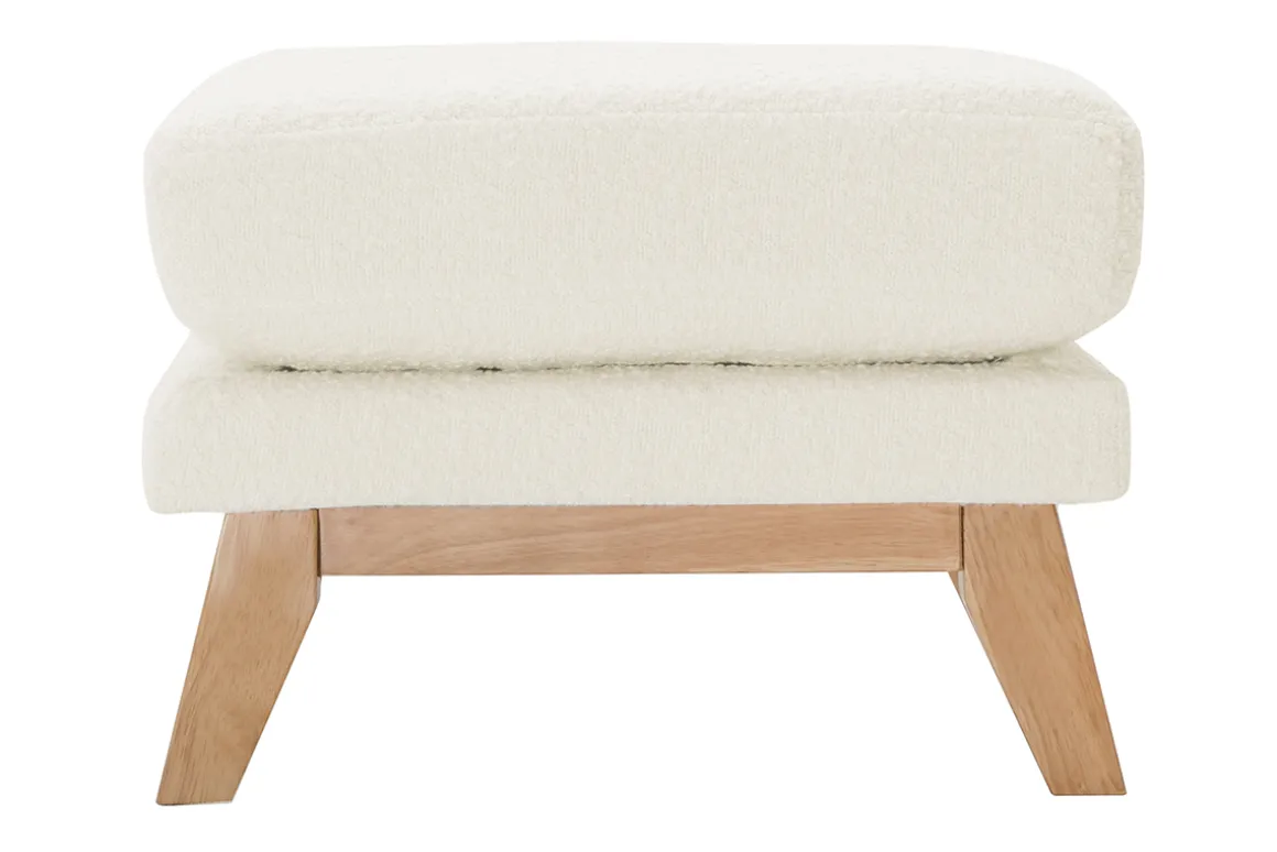 Miliboo Pouf|Pouf-Pouf repose-pieds déhoussable scandinave en tissu effet laine bouclée blanc cassé et bois clair OSLO