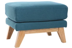 Miliboo Pouf|Pouf-Pouf repose-pieds déhoussable scandinave en tissu bleu canard et bois clair OSLO