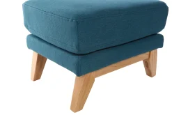 Miliboo Pouf|Pouf-Pouf repose-pieds déhoussable scandinave en tissu bleu canard et bois clair OSLO