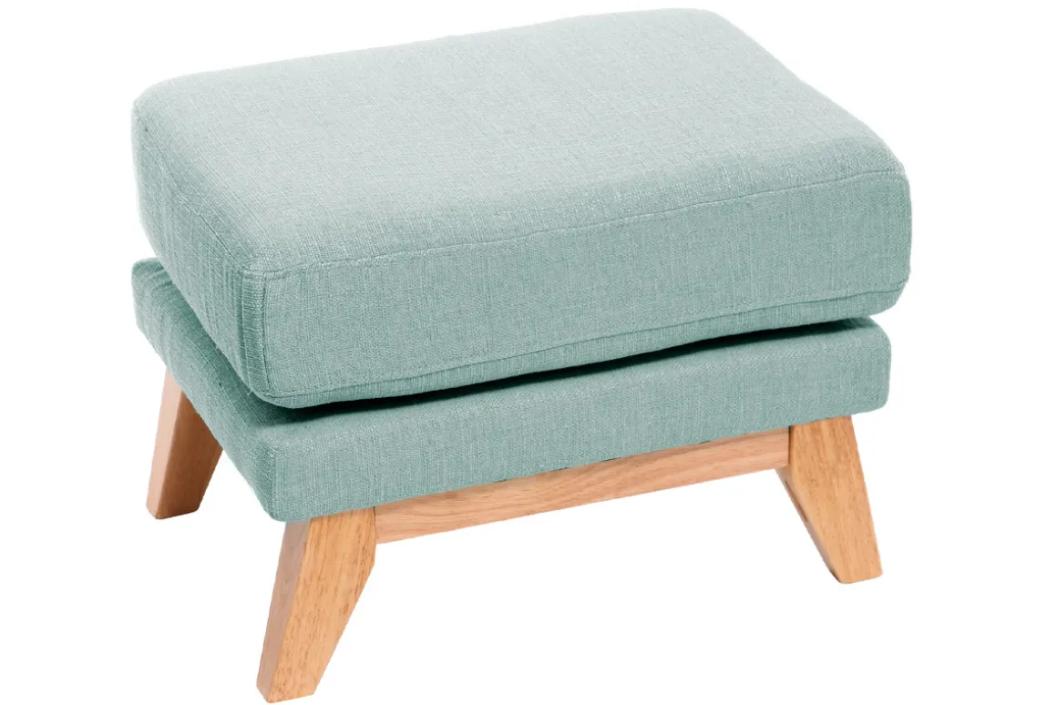 Miliboo Pouf|Pouf-Pouf repose-pieds déhoussable scandinave en tissu vert lagon et bois clair OSLO