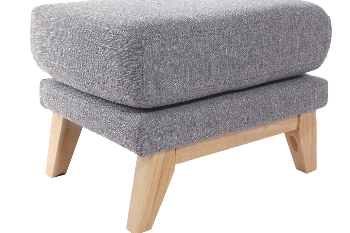 Miliboo Pouf|Pouf-Pouf repose-pieds déhoussable scandinave en tissu gris clair et bois clair OSLO
