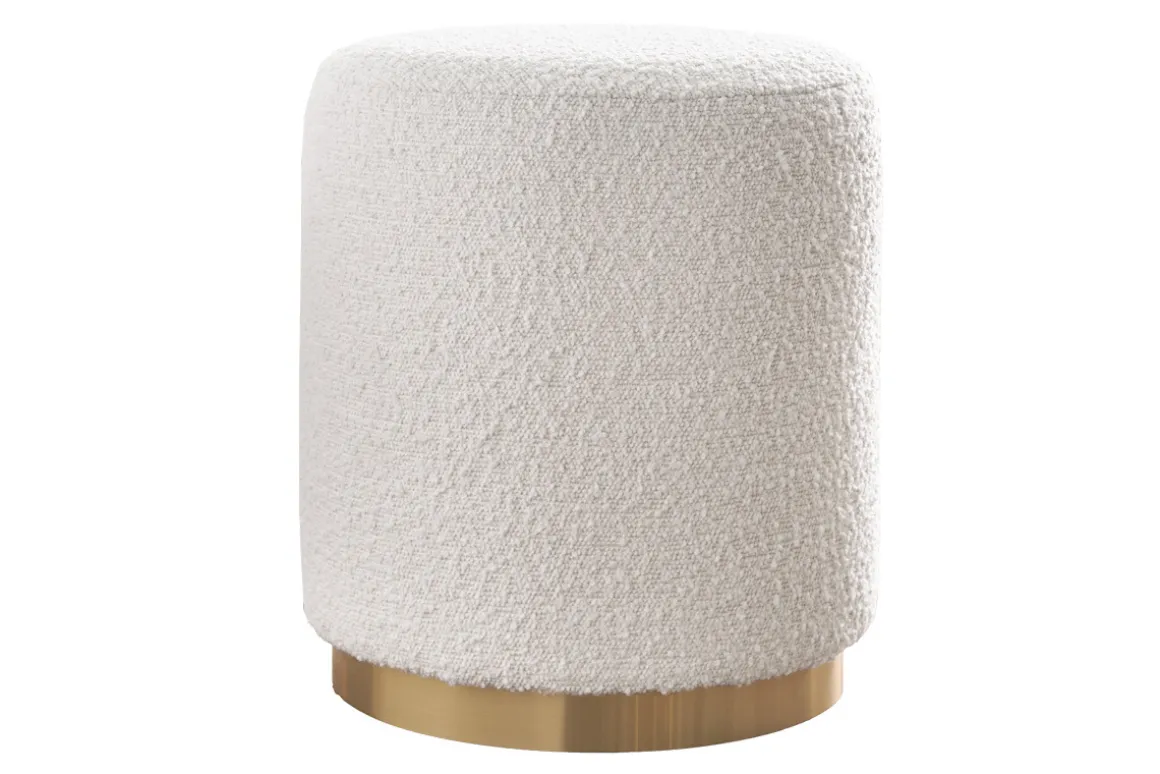 Miliboo Pouf|Pouf-Pouf rond en tissu effet laine bouclée blanc cassé et métal doré D40 cm AMAYA