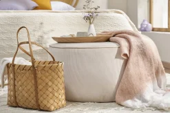 Miliboo Pouf|Pouf-Pouf rond en tissu velours côtelé écru D70 cm LOUIS