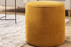 Miliboo Pouf|Pouf-Pouf rond en tissu velours côtelé jaune D40 cm LOUIS