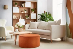 Miliboo Pouf|Pouf-Pouf rond en tissu velours côtelé terre brulée D70 cm LOUIS