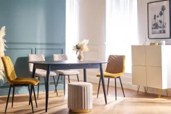 Miliboo Pouf|Pouf-Pouf rond en velours bleu pétrole et métal doré D40 cm DONA