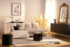 Miliboo Pouf|Pouf-Pouf rond en velours noir et métal doré D40 cm DONA