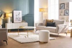 Miliboo Pouf|Pouf-Pouf rond en velours taupe et métal doré D40 cm AMAYA