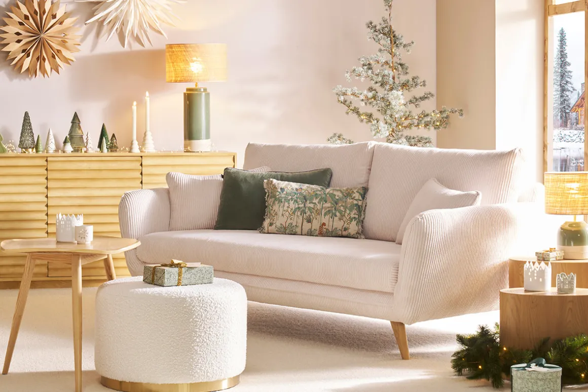 Miliboo Pouf|Pouf-Pouf rond en velours taupe et métal doré D54 cm AMAYA