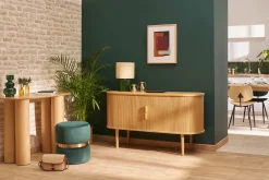 Miliboo Pouf|Pouf-Pouf rond en velours vert foncé et métal doré D40 cm JOY