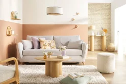 Miliboo Pouf|Pouf-Pouf scandinave rond en tissu effet laine bouclée blanc cassé D40 cm MERIBEL