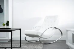 Miliboo Rocking Chair|Voir Tous Les Fauteuils-Rocking chair design blanc et acier chromé CHESTY