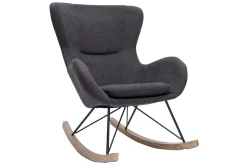 Miliboo Rocking Chair|Voir Tous Les Fauteuils-Rocking chair design en tissu effet velours gris foncé, métal noir et bois clair ESKUA