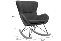 Miliboo Rocking Chair|Voir Tous Les Fauteuils-Rocking chair design en tissu effet velours gris foncé, métal noir et bois clair ESKUA
