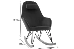 Miliboo Rocking Chair|Voir Tous Les Fauteuils-Rocking chair design en tissu velours bleu canard, métal noir et bois clair JHENE