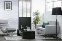 Miliboo Rocking Chair|Voir Tous Les Fauteuils-Rocking chair design en tissu gris clair et acier chromé TAYLOR