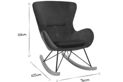 Miliboo Rocking Chair|Voir Tous Les Fauteuils-Rocking chair design en tissu velours gaufré bleu canard, métal noir et bois clair ESKUA
