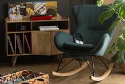 Miliboo Rocking Chair|Voir Tous Les Fauteuils-Rocking chair design en tissu velours côtelé vert, métal noir et bois clair ESKUA